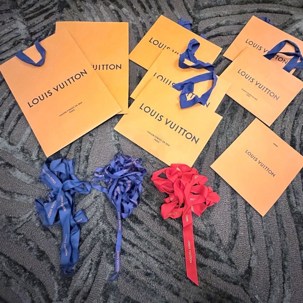 Louis Vuitton Orange Bags with Blue Ribbons